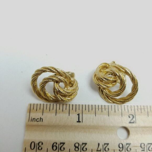 Vintage Avon Gold Tone Rope Twist Knot Design Clip On Earrings, Classic Retro - Picture 5 of 7